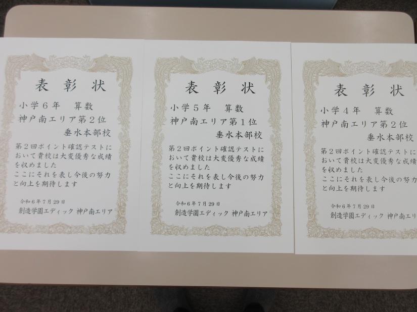 全学年で表彰状を獲得！